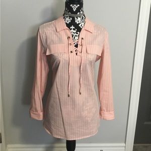 Calvin Klein peach and white pinstripe blouse size medium